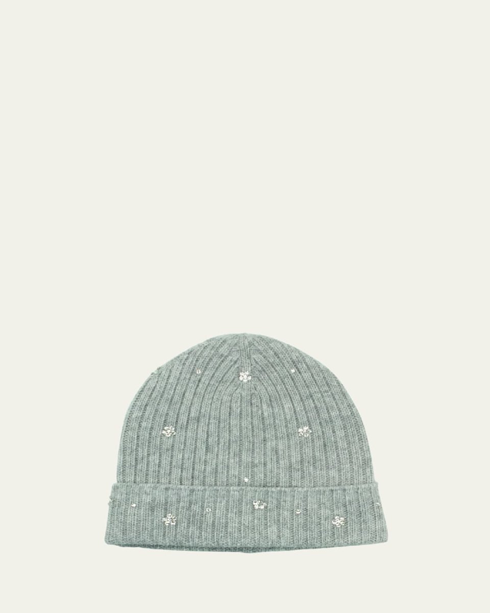 Crystal Flower Embellished Beanie Hat